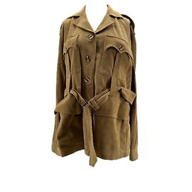 Autre Marque Beigefarbene Wildlederjacke mit Gürtel