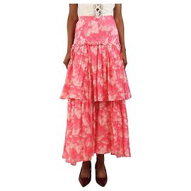 Autre Marque Falda maxi floral con volantes rosa - talla XS