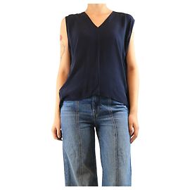 Autre Marque Blusa sin mangas de seda azul marino - talla UK 10