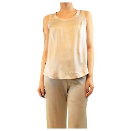 Brunello Cucinelli Top de tirantes de satén neutro con cuello redondo - talla M