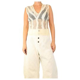 Dior Top sin mangas con recortes color crema - talla UK 12