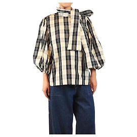 Red Valentino Blusa de mangas abullonadas a cuadros blanco y negro - talla UK 14