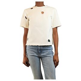 Rejina Pyo Top de denim marfil con recortes y bordes deshilachados - talla S