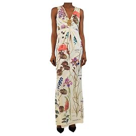Roberto Cavalli Vestido maxi floral blanco roto - talla UK 8