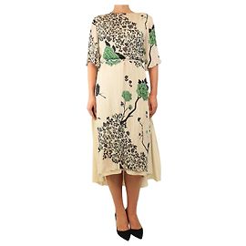 Victoria Beckham Vestido midi floral beige - talla UK 12