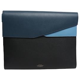 Smythson Pasta para laptop em couro azul
