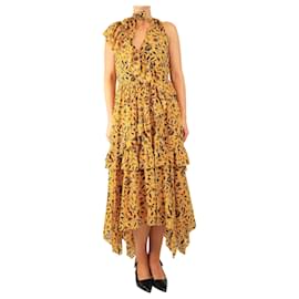 Ulla Johnson Maxikleid mit Rüschen und gelbem Blumenprint - Größe UK 14