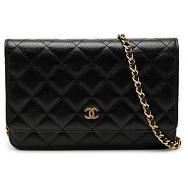 Cartera con cadena Chanel Black CC en Caviar acolchado