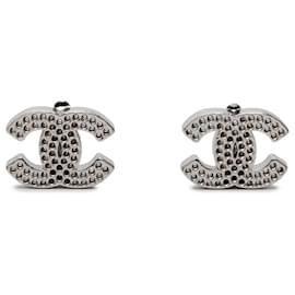 Orecchini Chanel Silver CC Brass Perforated Clip On