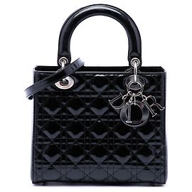 Dior Lady Dior Cannage nero vernice misura Medium