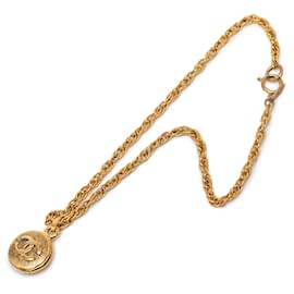 Collana con pendente rotondo Sunburst placcato oro Gold CC Chanel