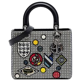 Lady Dior in pelle di vitello nero con applicazioni microcannage in mesh, misura Medium