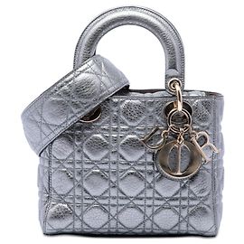 Dior Silver Small Metallic Grained Calfskin Cannage Supple Lady Dior