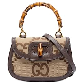 Bolso de asa Gucci Beige Small Jumbo GG Canvas Bamboo 1947