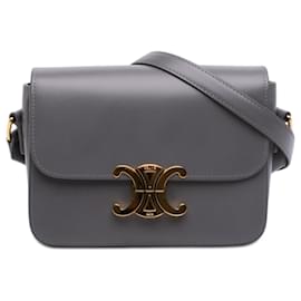 Celine Triomphe Crossbody Bag aus glänzendem grauen Kalbsleder Teen - Céline