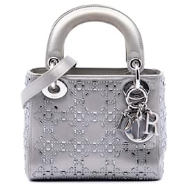 Lady Dior Mini in raso grigio con dettagli cannage e cristalli Dior