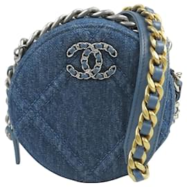 Clutch rotonda 19 in denim blu con catena Chanel