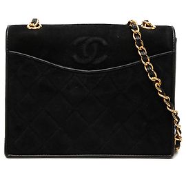 Chanel Black Small CC Quilted Suede Chain Crossbody