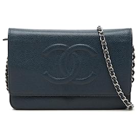 Carteira Chanel Blue CC Caviar com Corrente
