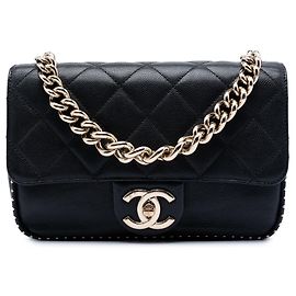Chanel Black Small CC Quilted Caviar Studded Single Flap