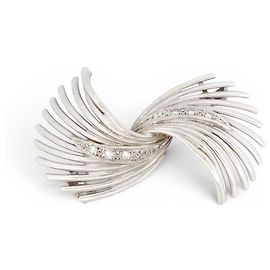 Autre Marque VINTAGE RETRO GEFLOCHENE SCHLEIFEN-BROCHE AUS 18 KARAT WEISSGOLD 8GR & 6 DIAMANTEN GOLD BROOCH