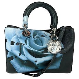 Bolsa Tote Lady Dior em couro verde escuro com estampa floral Christian Dior
