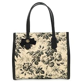 Gucci GG Ribbon Floral Canvas Leather Tote Bag