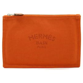 Hermès Pochette piatta in tela e pelle Hermes
