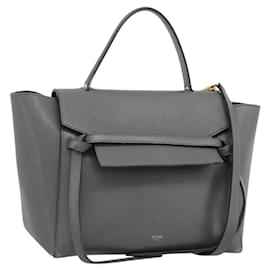 Céline CELINE Micro Belt Hand Bag Leather 2way Gray Gold Auth ka4768V