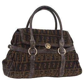 Borsa a Mano FENDI Zucca Canvas Nero Marrone Autentica 186332