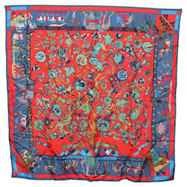Hermès HERMES Carré 90 Sciarpa "fantaisies indiennes" Seta Rossa Auth 186543
