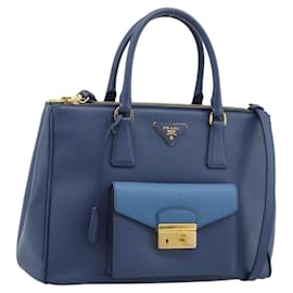 Borsa PRADA in pelle Saffiano 2way Blu Oro Auth 186202M