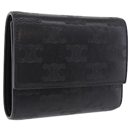 Céline Portafoglio a 3 pieghe CELINE Triomphe in pelle nera con dettagli dorati Auth 186148M