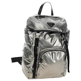 Zaino PRADA in tela PVC argento Auth 184815M - Prada
