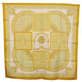 Hermès HERMES Carré 90 Pañuelo "CIELS BYZANTINS" Seda Amarilla Auténtico 185812