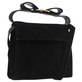 Borsa a mano Salvatore Ferragamo Vara Ribbon in scamosciato 2way Nero Oro Auth BA13469