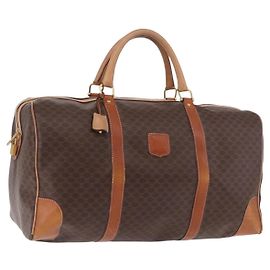 Céline Borsa Boston CELINE Macadam Canvas PVC Pelle Marrone Oro Auth 185993