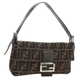 FENDI Zucca Canvas Mamma Baguette Shoulder Bag Black Brown Auth 185961SAM