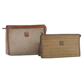 Céline CELINE Fendi Macadam Canvas Zucchino Canvas Bag PVC 2 Set Beige Auth 187404
