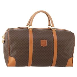 Céline CELINE Boston Tasche Macadam Canvas PVC Leder Braun Gold Auth 183045A