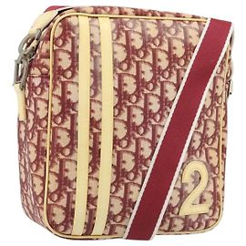 Borsa a tracolla Christian Dior Trotter Canvas PVC Rosso Argento Auth 185951
