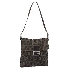 Borsa a Spalla FENDI Zucca Canvas Nero Marrone Auth 186892V