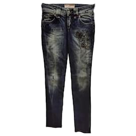 Galliano by John Galliano Graphic Rose Print Jeweled Jeans