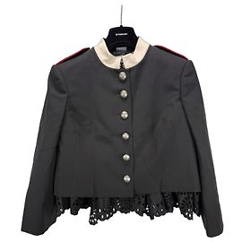 Alexander McQueen Militärjacke aus schwarzer Wolle mit Spitzenbesatz