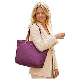 Gucci GG Monogramm Canvas und Leder Shopper - Violett