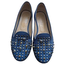 Parcours Paris Blue Leather Studded Star Ballet Flats - Autre Marque