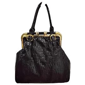 Bolsa Oscar de la Renta Large Doctor Style em couro envernizado preto