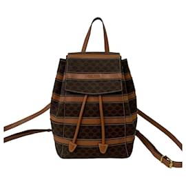CELINE Vintage Macadam Blazon Triomphe Pattern Leather Drawstring Backpack - Céline