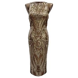 Autre Marque Bronx and Banco Vestido Midi Ester Gold de Seda y Lentejuelas