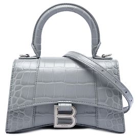 Bolso de mano Hourglass en piel de becerro con relieve de cocodrilo gris Balenciaga XS